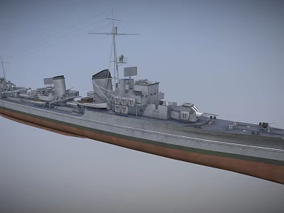 Powerful Naval Battleship Weapon Featuring Main Turrets and Military Deck Structure 3d model