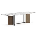 Elegant Modern Dining Table With Marble Tabletop Black Metal And Dark Wood Bases