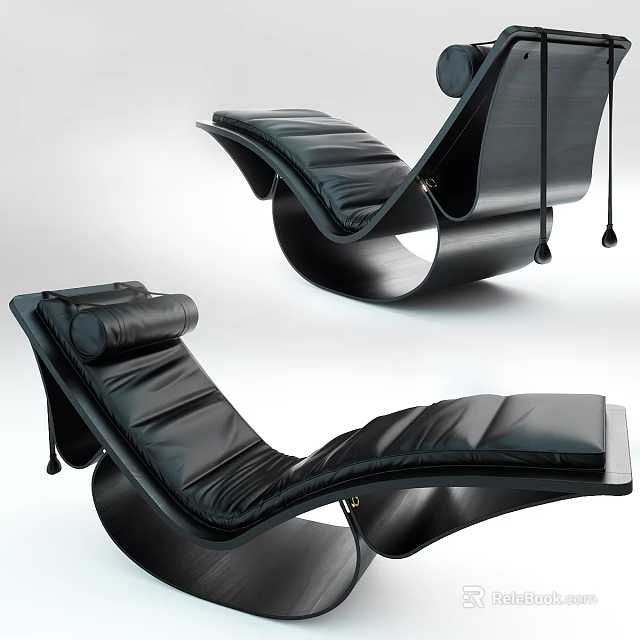 Modern Black Leather Lounge Chair With Curved Frame And Sleek Design 3d model 