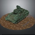 Military Tank Vehicle With Green Camouflage Antenna Turret And Brown Circular Base