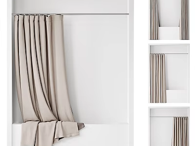 Soft Beige Linen Curtains With Draped Design For Modern Living Room Interior 3d model
