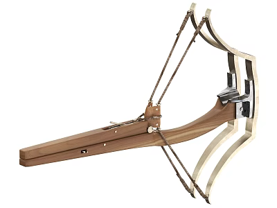 Ancient Wooden Crossbow Weapon With Traditional Design And Metal Components 3d model