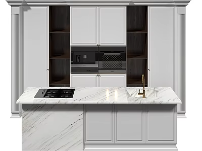 Elegant Modern Kitchen Interior With White Cabinets Marble Countertop And Island 3d model
