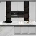 Elegant Modern Kitchen Interior With White Cabinets Marble Countertop And Island