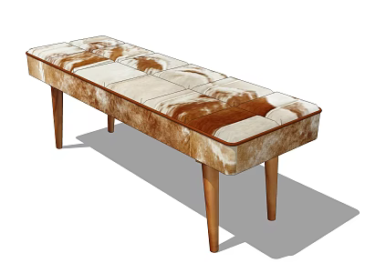 Modern Sofa Bench With Brown Beige Patterned Fabric And Wooden Legs 3d model