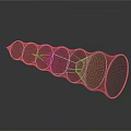 Abstract Metal Mesh Sculpture With Curved Circular Structures Arrangement Design