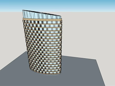 Modern Curved High Rise Office Building With Glass Facade And Windows 3d model