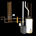 Industrial Equipment Boiler System With Cylindrical Tank Metal Pipes Valves And Controls
