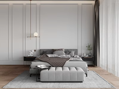 Bedroom Master Bedroom Second Bedroom Double Bedside Cabinet Bedside Curtain 3d model