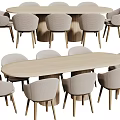 Modern Dining Table Set With Round Oval Tables And Beige Upholstered Chairs 3d model
