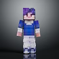 Minecraft Pixel Character 3D Model with Purple Hair Blue Shirt White Pants and Shoes