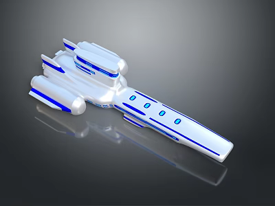 Futuristic 3D White And Blue Cosmic Spaceship Model For Interstellar Exploration Missions 3d model
