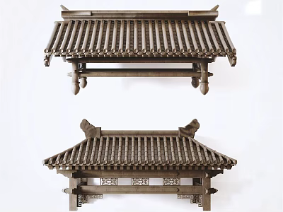 Traditional Chinese Architectural Components With Roof Tiles Eaves And Decorative Details 3d model