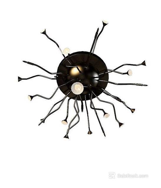 Modern Black Metal Wall Lamp With Curved Arms And Multiple Illuminating Lights 3d model 