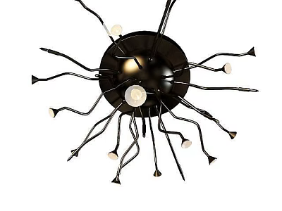 Modern Black Metal Wall Lamp With Curved Arms And Multiple Illuminating Lights 3d model