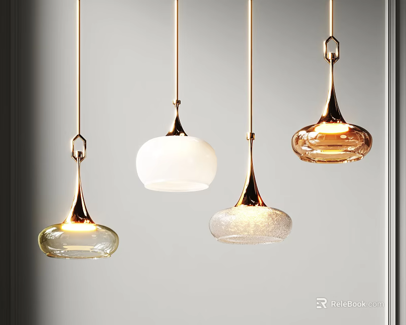 Elegant Modern Pendant Lights With Glass Shades And Metal Bases In Contemporary Design 3d model 