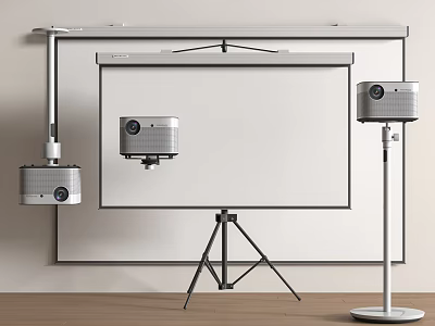 Efficient Projection Surveillance Setup With Screen Mounted Projectors And Tripod Stand 3d model