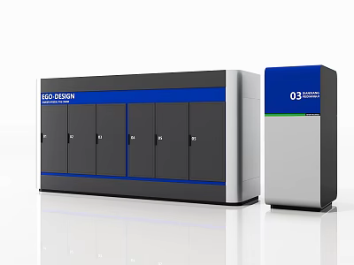 Public Facility Storage System With DOC SHELF Label And Numbered Lockers 3d model