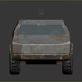 Rusty Futuristic Armored Car With Blue Roof And Roof Mounted Weapon