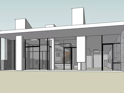 Modern Detached House With Large Glass Doors White Columns And Flat Roof Design 3d model