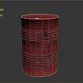 Red Oil Barrel With Metal Rings And Shiny Surface Against Dark Background