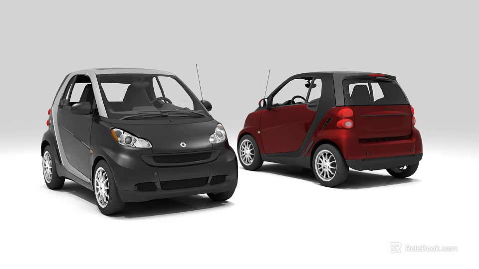 Black And Red Compact Small Cars Front And Rear View Design 3d model 