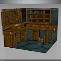 Vintage Indoor Corner Interior With Wooden Bookshelves Books Ladder And Blue Carpet