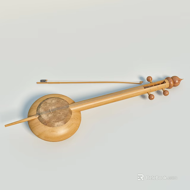 Handcrafted Traditional Wooden Musical Instrument Featuring Round Resonance Box and Bow 3d model 