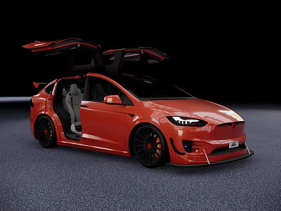 Red Sports Car With Open Scissor Doors And Black Alloy Wheels 3d model
