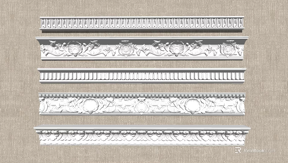 Various Decorative Crown Molding Styles With Ornate Patterns And Intricate Details For Interior Wall Trim 3d model 