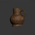 Artisanal Carved Terracotta Pitcher With Intricate Floral Patterns And Handle