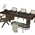 Minimalist Wooden Tea Table And Chairs With Tea Set Tray And Decorative Stool