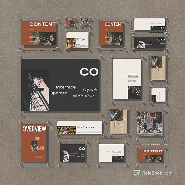 Creative Corporate Design Photo Wall Featuring Interface Catalogue Illustration Content And Overview 3d model 
