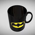 Glossy Black Ceramic Coffee Mug Featuring Yellow Batman Logo Artwork 3d model