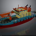 Colorful Tugboat With Yellow Upper Deck Red Crane Blue Hull And Black Lifebuoys