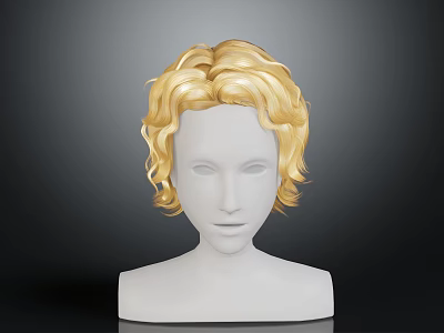 White Human Head Mannequin With Blonde Curly Hair And Facial Organs 3d model