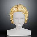 White Human Head Mannequin With Blonde Curly Hair And Facial Organs