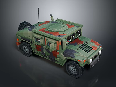 Camouflage Military Vehicle With Tactical Design Armored Body Roof Antenna And Rugged Tires 3d model