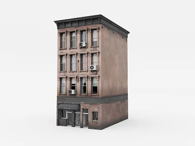 Multi Story Vintage Brick Building With Windows And Ground Floor Entrance 3d model