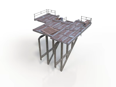 Sturdy Industrial Metal Working Platform With Railings And Steel Support Structures 3d model