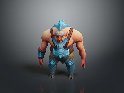 Fierce Fantasy Game Movie Character With Blue Spiked Head Brown Fur and Muscular Armored Torso 3d model