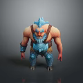 Fierce Fantasy Game Movie Character With Blue Spiked Head Brown Fur and Muscular Armored Torso