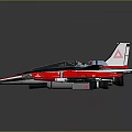 Red and White Model Airplane with Black Accents Yellow Markings and Streamlined Wings