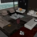 Modern Living Room Sectional Sofa And Coffee Table Set With Leather Upholstery And Marble Top