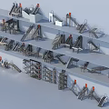 Various Metal Mechanical Structures Including Conveyors Staircases And Conveyor Systems On Multi Layered Racks 3d model