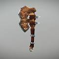 Rugged Wooden Battle Axe With Leather Handle Straps And Metal Spikes Weapon
