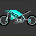 Futuristic Teal Motorcycle With SPACE BIKE Design And Neon Lit Wheels