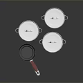 Aluminum Cooking Pots and Frying Pan Set with Lids and Red Handle