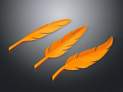 Three Beautiful Orange Feathers Decorative Household Accessories For Interior Design 3d model