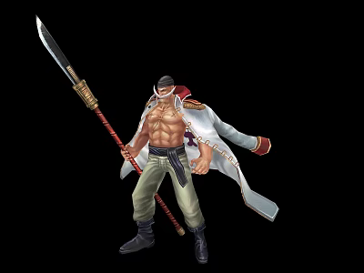 Shirtless Male Game Character With White Cape Holding Long Sword And Green Pants Black Boots 3d model